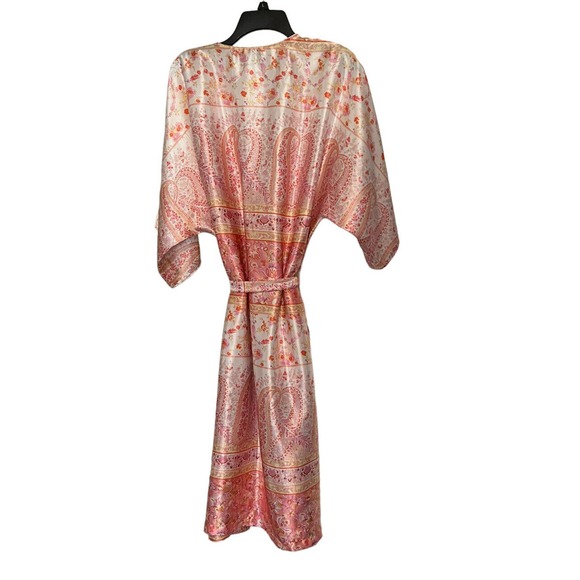Oscar de la Renta Neiman Marcus Robe Silky Size Large Flowers Paisley Colorful - Picture 3 of 6